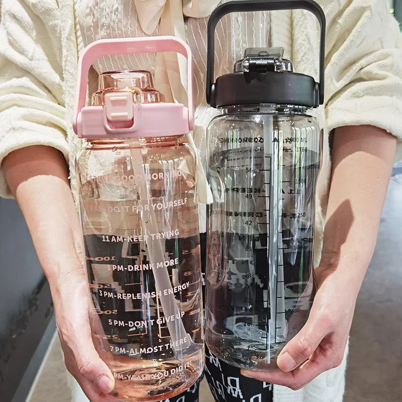 2 Liter Water Bottle Straw Female Jug Girls Portable Travel bottles Fitness Bike Cup Summer Cold Water Jug Time Marker water bottle,sports water bottle,sports bottle,stainless steel water bottle,plastic water bottle