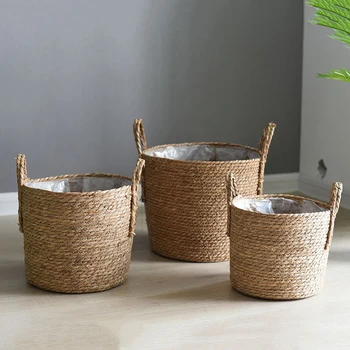 Handwoven Straw Planter Basket 1