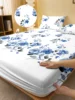 1 Simple modern Plant Flower printed matte Fitted Sheet, bedroom printed bed cover, bedding (excluding pillowcases) 1
