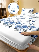 1 Simple modern Plant Flower printed matte Fitted Sheet, bedroom printed bed cover, bedding (excluding pillowcases) 1