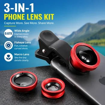Kit di lenti esterne per telefono: lenti grandangolari e fisheye, filtri ad alta definizione per fotocamere anteriori e posteriori, per fotografia portatile