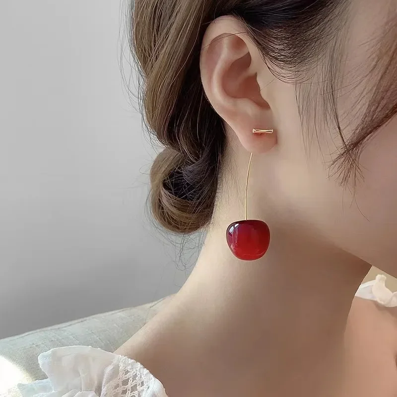 Versatile Cherry Earrings Women's Design Sense Jewelry Gifts Cute Red Cherry Earrings Fashion Niche Fruit Earrings Girls Sweet