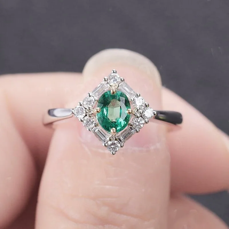 

Exquisite Luxury Silver Color Inlaid Green Crystal Ring Bridal Engagement Party Wedding Anniversary Anniversary Female Jewelry