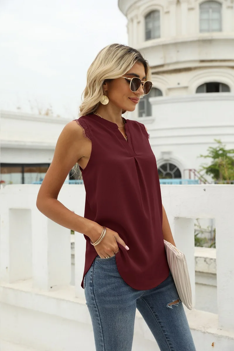 T-shirt Women's Summer New Solid Color Loose V-neck Jacquard Sleeveless Casual Vest Top corset t shirt