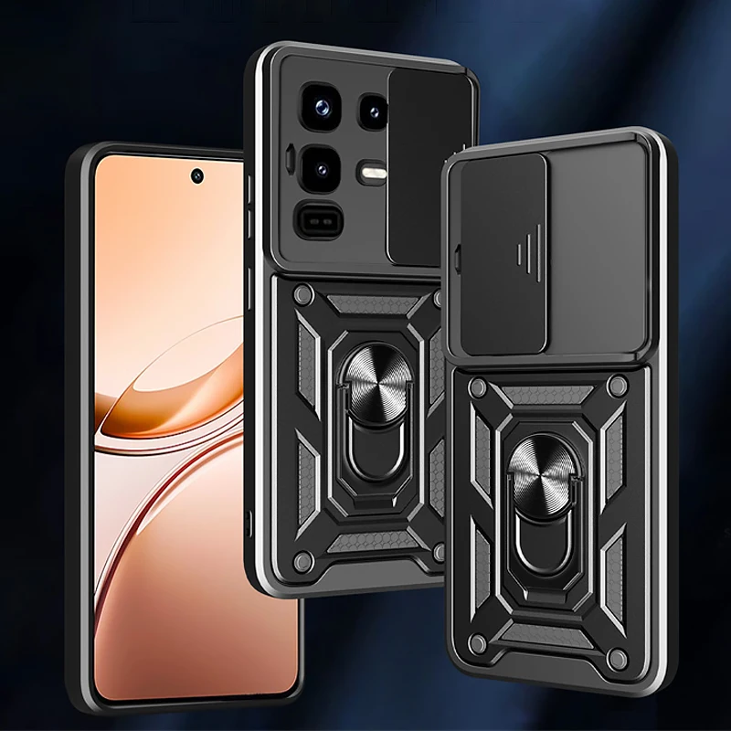 Military-Grade Slide Camera Armor Phone Cover with Car Magnetic Ring Stand