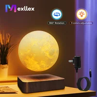 Levitating Moon Magnetic Floating Night Light, 3 Colors Temperature, Creative Table 3D LED Lamp with Wooden Base for Gift Office