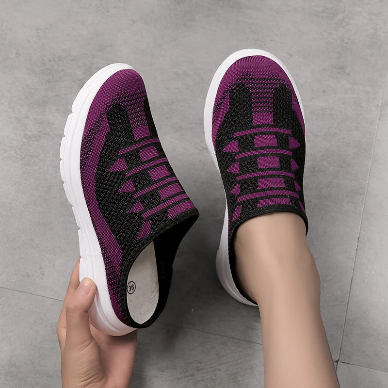 Lightweight Round Toe Slippers For Women Mules Flats Soft House Slippers Female Slides Four Season Black Casual Mesh Lazy Shoes 5