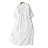 Robes longues d'été vintage brodées de couleur unie pour femmes 2026 – Robe blanche fine et respirante décontractée pour femme – Vêtement élégant 2