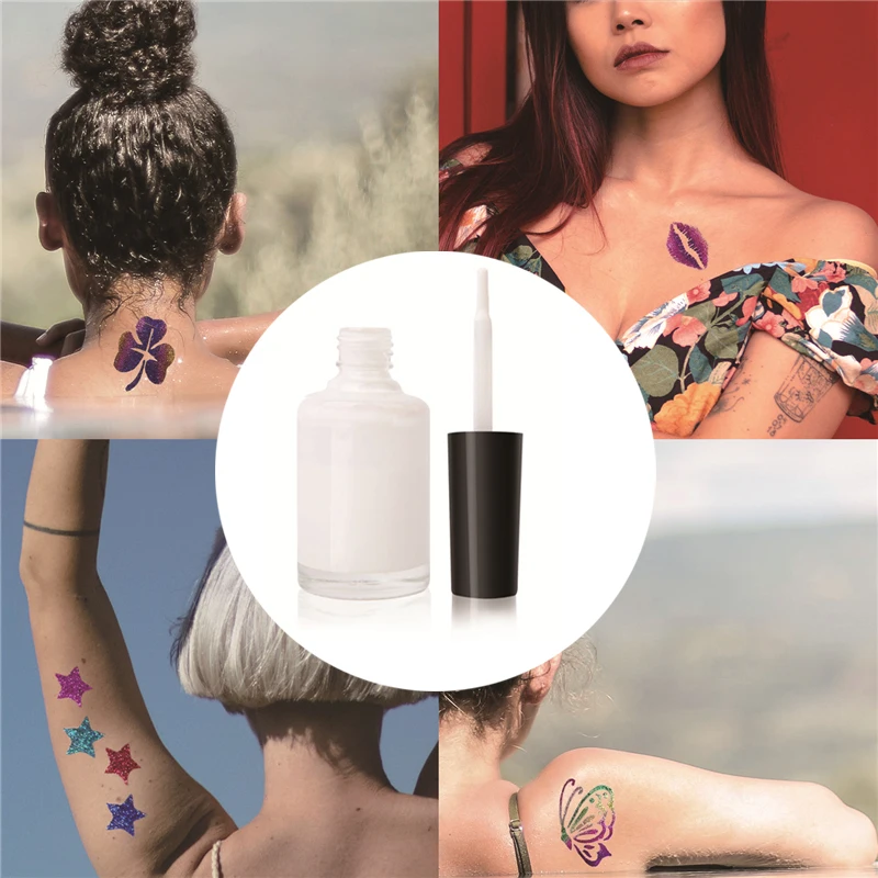 

HEALLOR 1PCS 15ml Semi-permanent Clear One-time Colorful Glitter Powder Tattoo Glue Flash Powder Glue Waterproof Body Art Paint