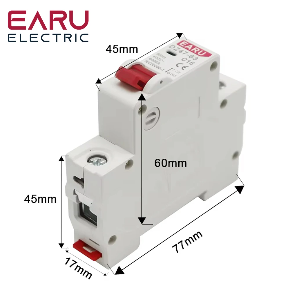 Single-Pole Mini Circuit Breaker, C-Type, 230/400V, 50/60Hz, 3A-63A, Din Rail Mount