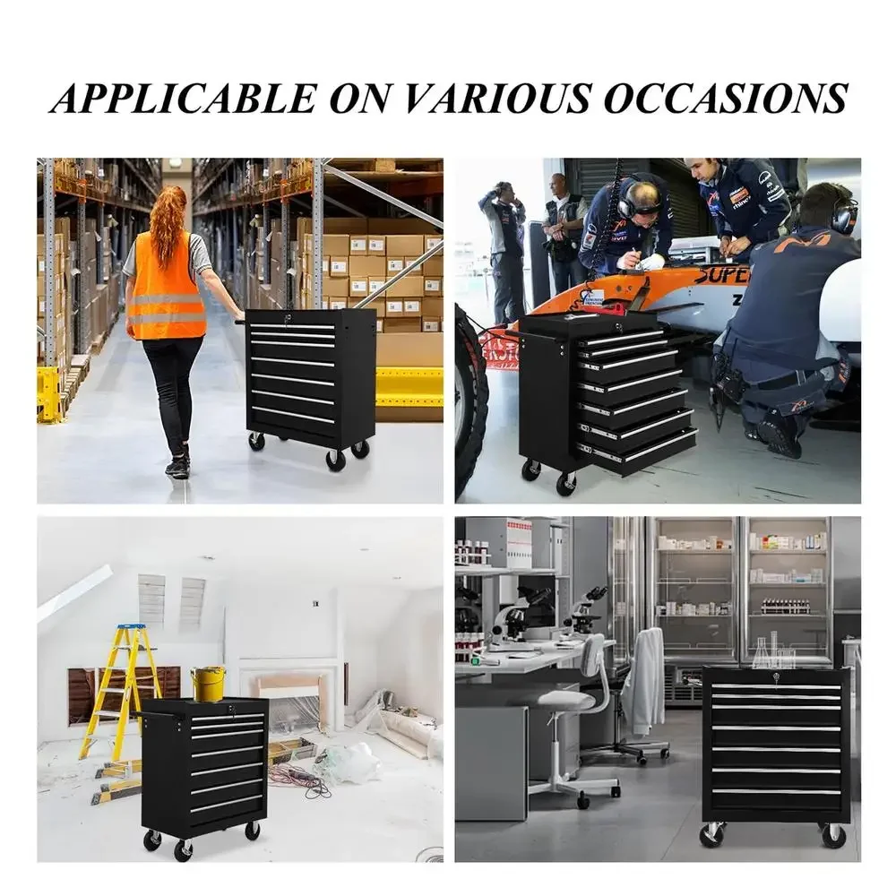 5-Drawer Steel Rolling Tool Box on Wheels Garage Workshop Organizer Storage Chest Black Anti-Rust High Capacity Portable with 3