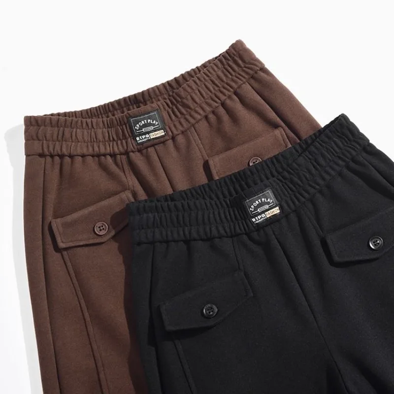 Autumn and Winter Women's Solid Colors Slim Button Classic Halun Pants High Waist Woolen Appear Thin Fashion Commuter Trousers