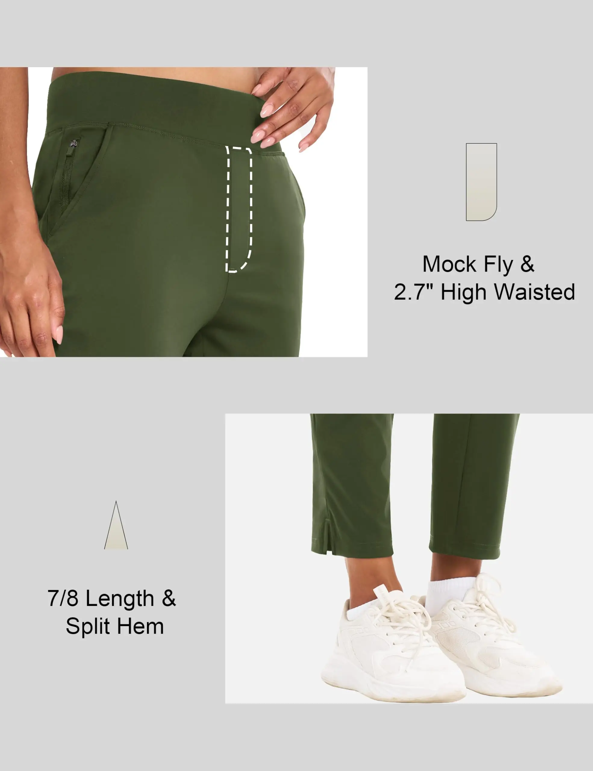 TACVASEN UPF 50+ Golf Pants Women's Stretch Pants High Waisted Work Athletic Casual Dress Pants 5 Pockets for Yoga Business