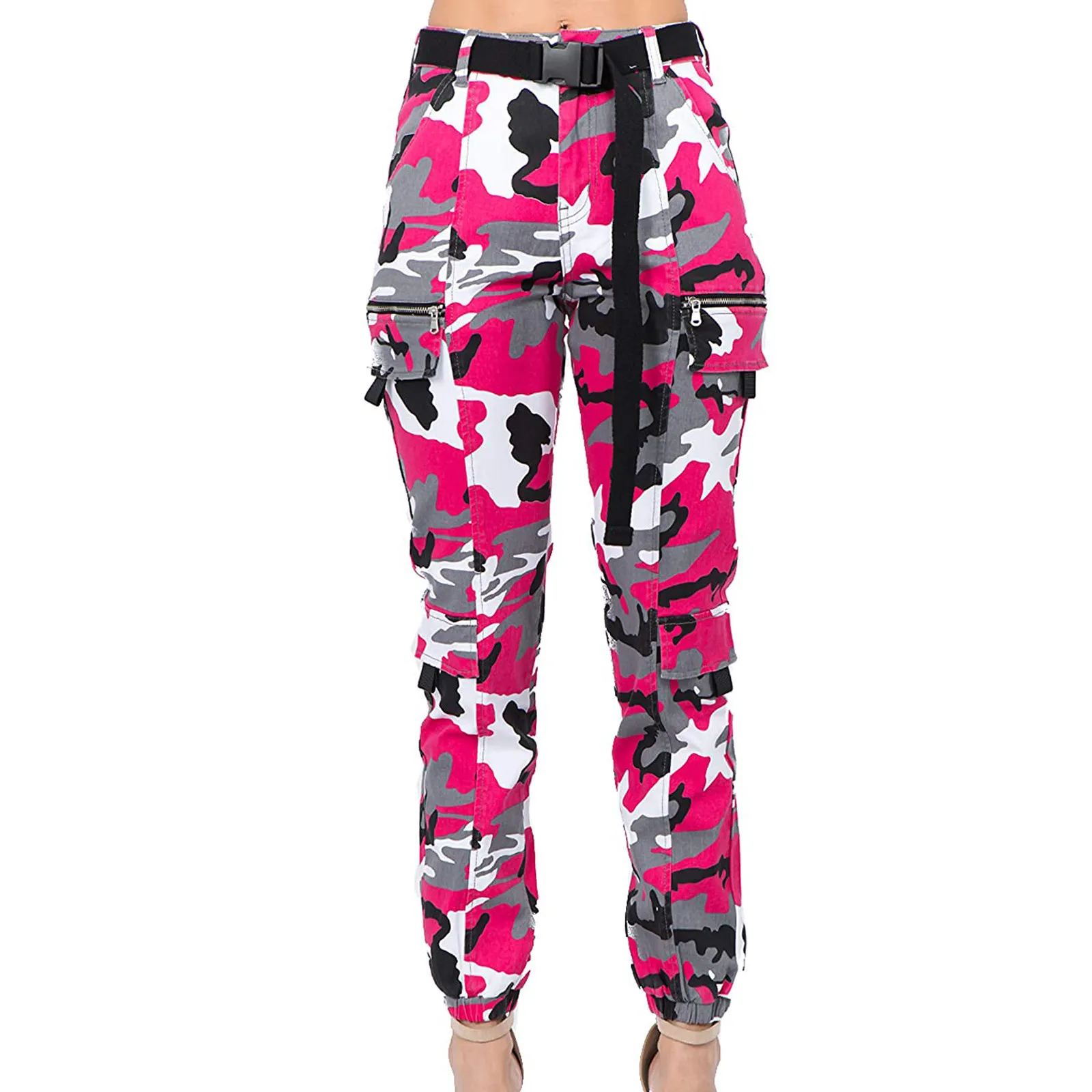 nike pants Summer Women's Casual Slim Overalls with Color Printed Flowers Multi-pocket Mid-waist Ankle Strap Pants Street Wear cargo capris Pants & Capris