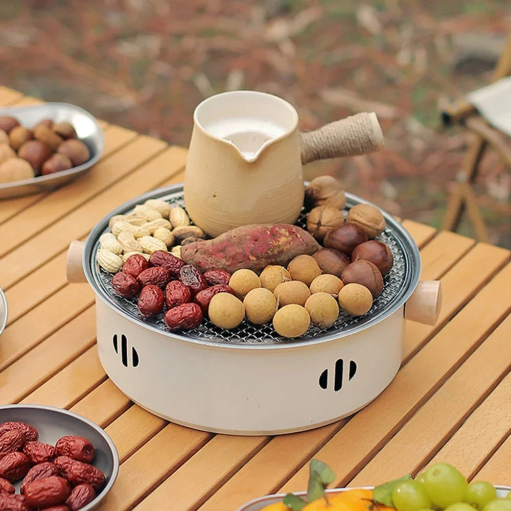 28cm(without Carbon)Portable Round Barbecue Stove with Wire Mesh Grill Non-Stick Baking Pan Tabletop Household Camping BBQ Tools barbecue grill barbecue stove barbecue charcoal stove