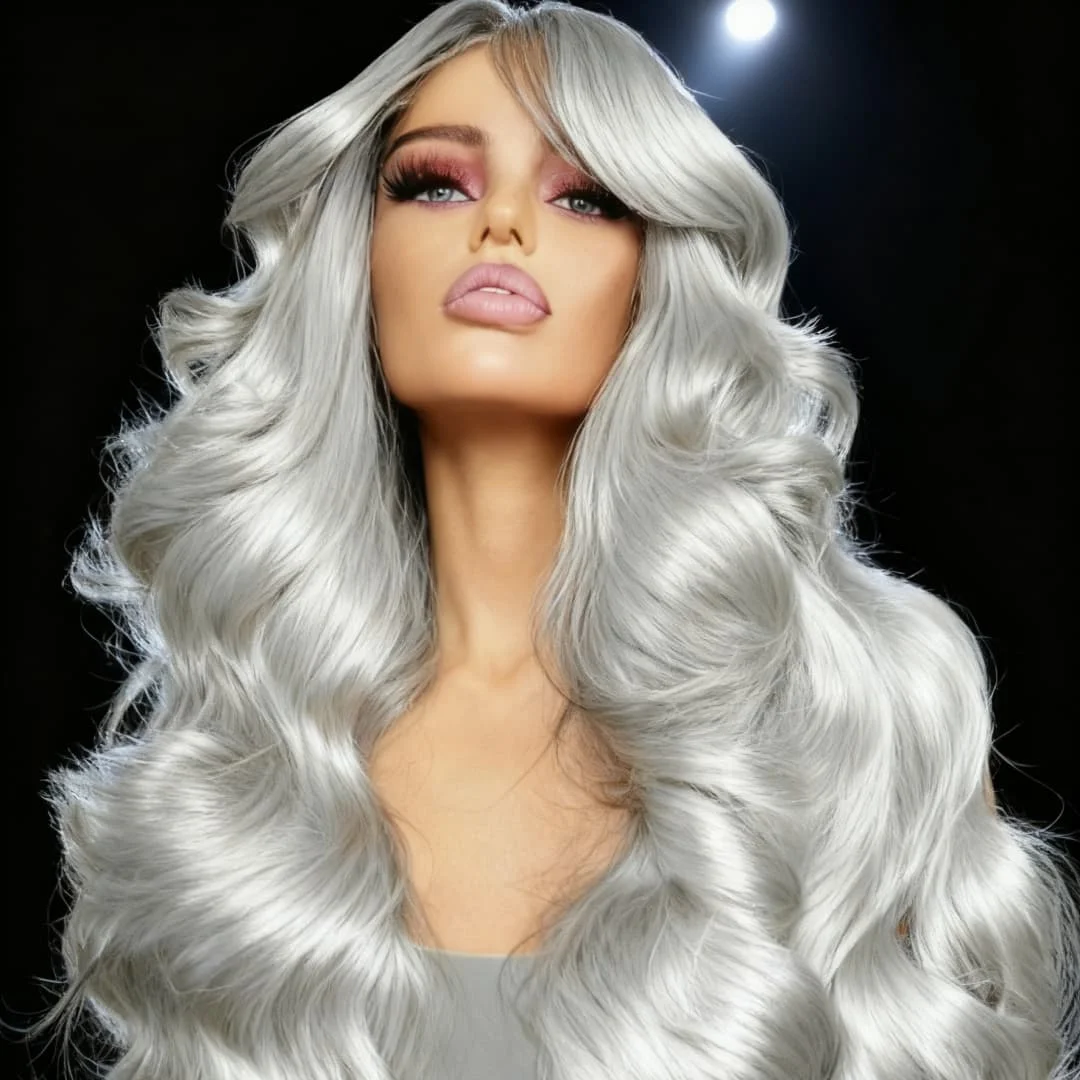 Grey Body Wave Lace Front Wigs 13x4 HD Transparent Lace Frontal Wigs Human Hair 250 Density Hair Lace Front Wig Human Hair 1