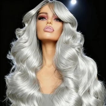 Grey Body Wave Lace Front Wigs 13x4 HD Transparent Lace Frontal Wigs Human Hair 250 Density Hair Lace Front Wig Human Hair 1