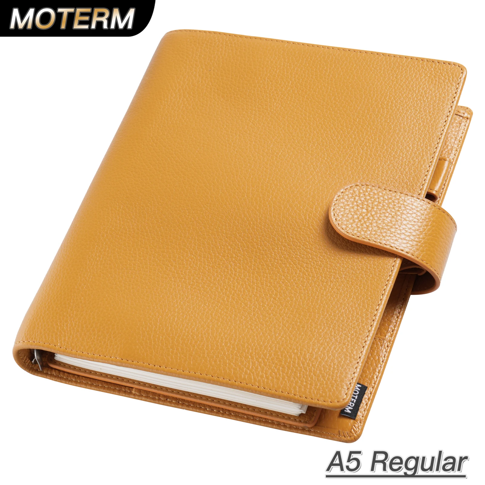 Moterm Regular A5 Size Rings Planner with 19MM Rings Binder Genuine Pebbled Grain Leather Notebook Agenda Organizer Sketchbook