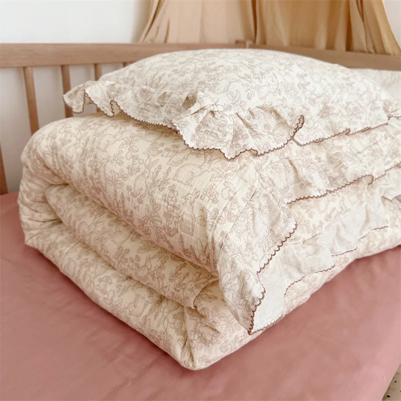 Woodland Nursery Bedding Set Cotton Muslin Duvet Cover Set Forest Theme Duvet Cover and Pillowcase for Childrens