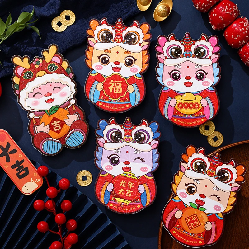 

6pcs 2024 Chinese Dragon Year Spring Festival Red Envelope Cartoon Children Gift Lucky Money Envelopes Red Packet
