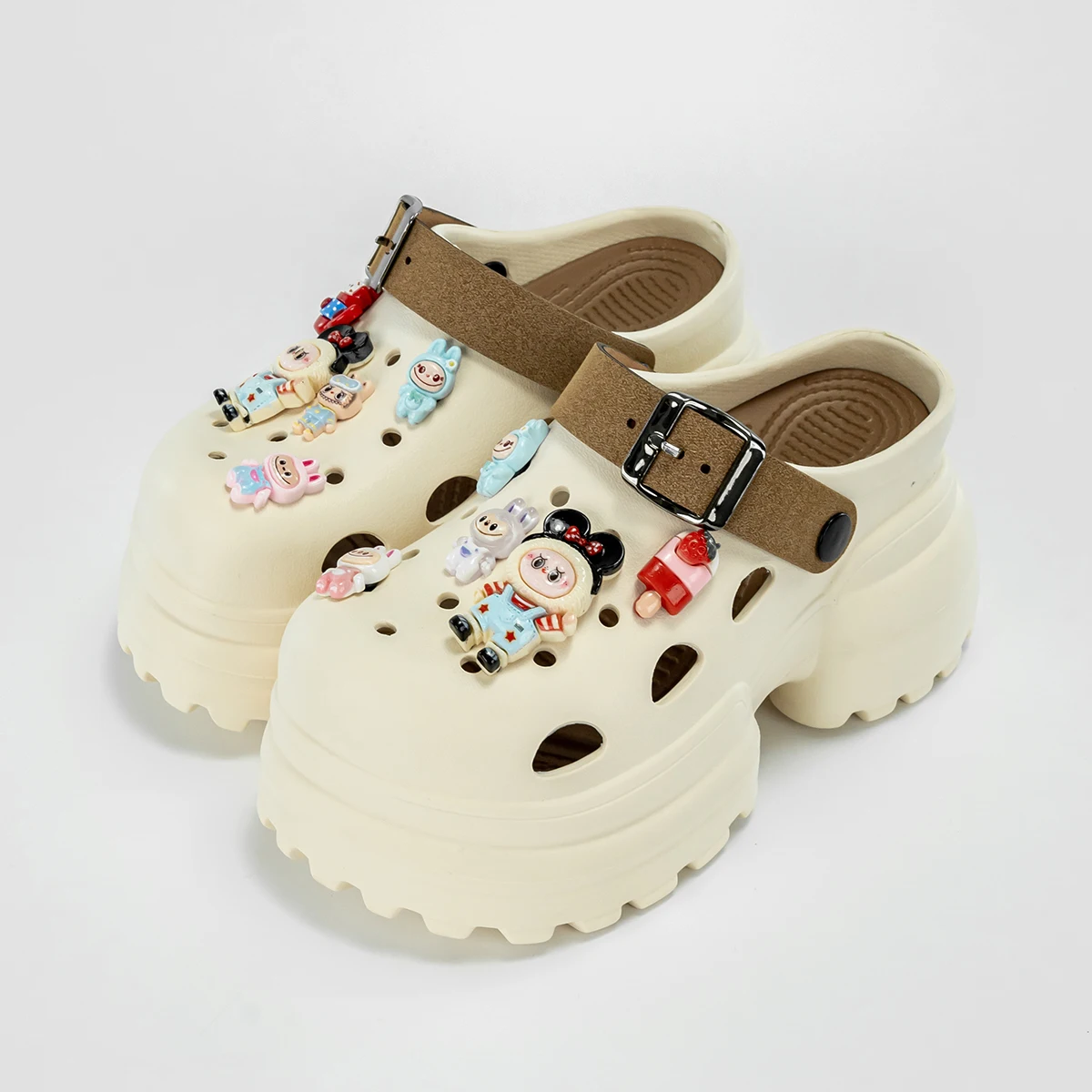 Labubu Mickey Cartoon Heightening Eva Hole Shoes – 10cm Thick-Soled Non-Slip Sandals for Women, Stylish & Versatile (825B) 3