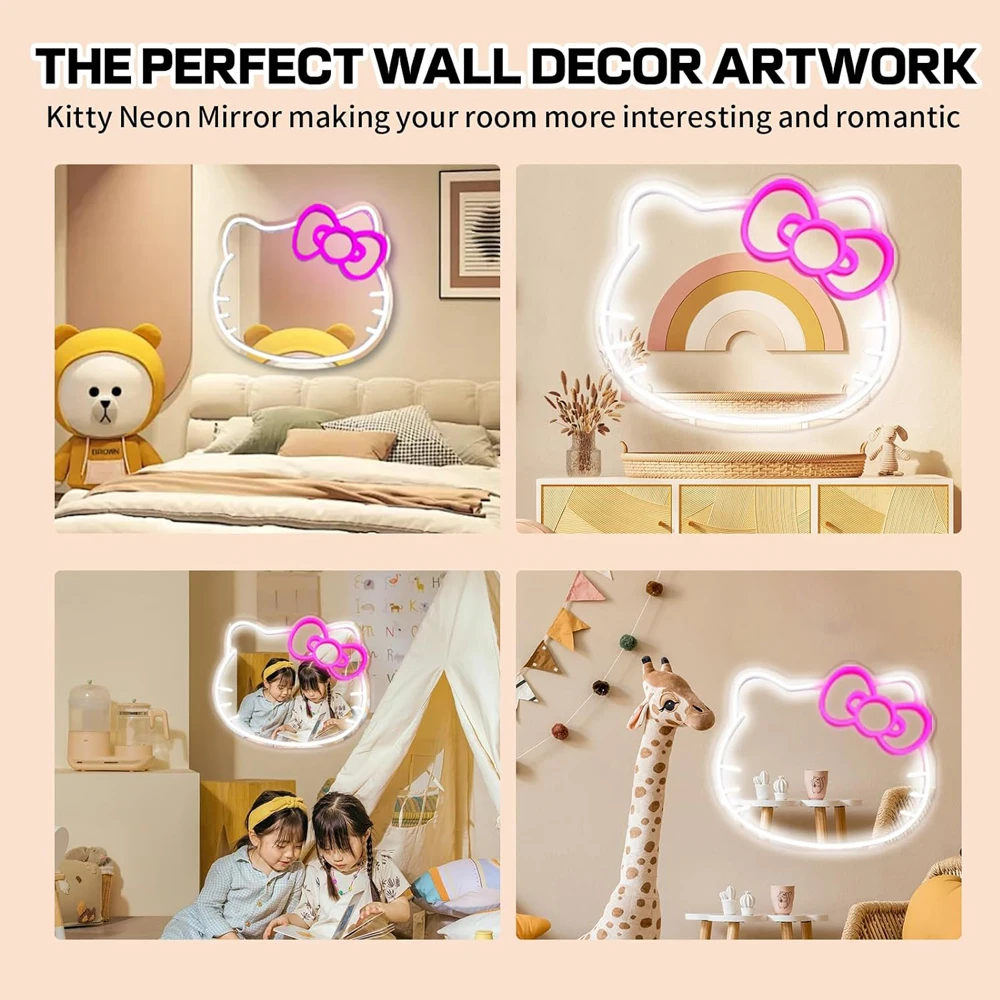 Neon Sign for Wall Decor Makeup Mirror With Light Living Room Kid Room Neon Light up Acrylic Mirror for Girl's Gift