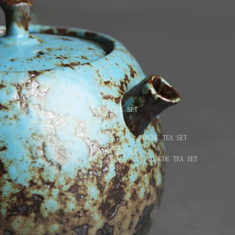 230ml Ceramic Teapot Household Side Handle Tea Maker Chinese Retro Gilded Iron Glaze Tea Set Handmade