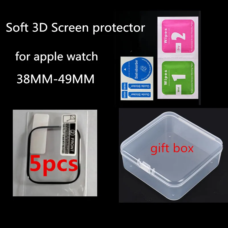 

5 упаковок, мягкая защитная 3d-плёнка для Apple Watch 38-49 мм