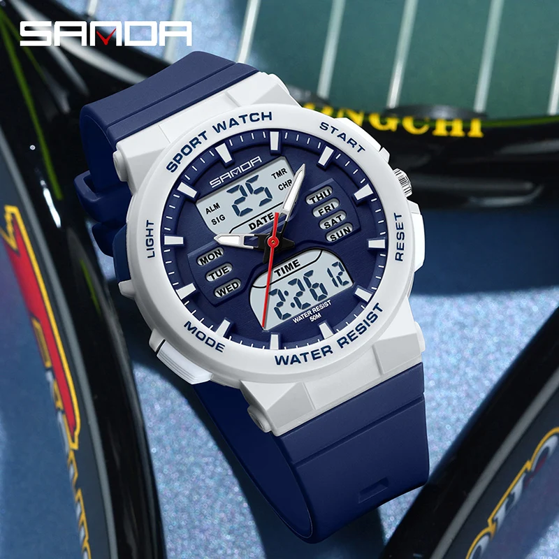 Digital Watch Quartz Watch SANDA Luxury Ms LED Sport Watch Fashion Casual Ladies Dual Display Women Girl Military Waterproof