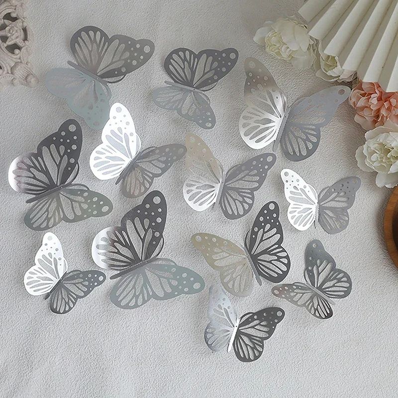 Folding Rose Gold Butterfly Cake Toppers 12pcs/set Illusion Butterflies Holiday Party Decoration Supplies