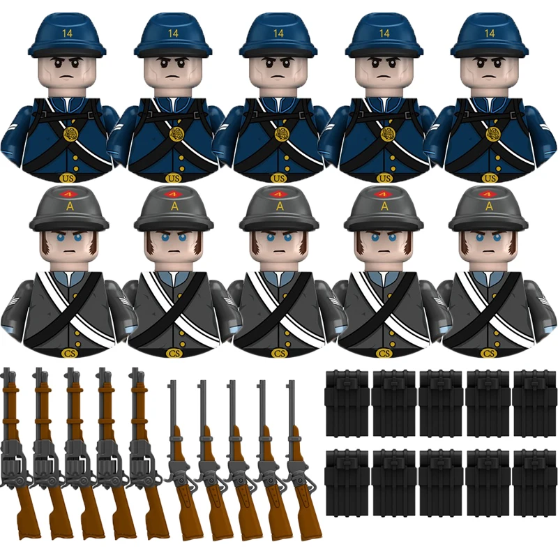 

Популярные американские фигурки военных и солдат времен Гражданской войны, строительные блоки, оружие, оружие, армия, аксессуары для боя, детская игрушка, подарок