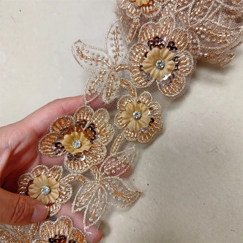 골드 실버 스팽글 구슬 자수, 웨딩 원피스 머리띠 트림, 4.5 야드