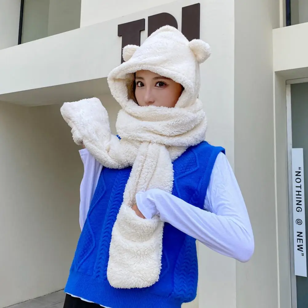 Capucha de invierno delicada piel-tacto Adorable Animal de felpa lindo cálido sombrero bufanda conjunto para diario