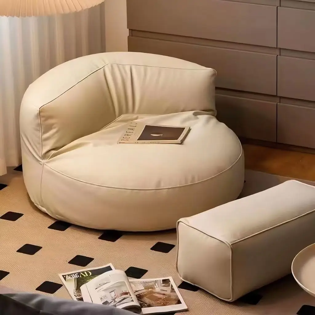 PU Leather Bean Bag Chair with Filling Round Lazy Floor Single Sofa Tatami for Bedroom Living Room Home Furniture Sofa Chair