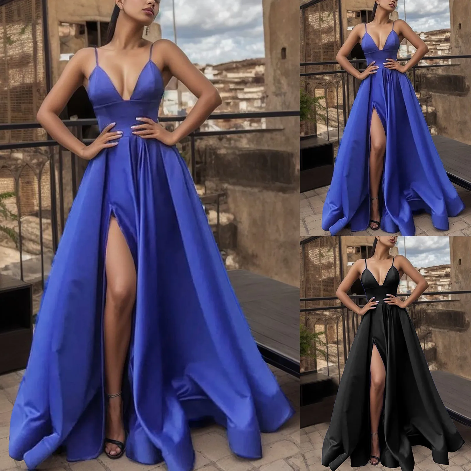 

Women Solid Color Temperament Sexy Slim Fit Halter Dress Deep V Fishtail Dresses for Women Formal Halter Long Evening Dress