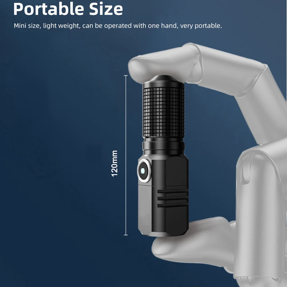 슈퍼 브라이트 미니 LED 손전등, USB 토치, 충전식 줌 낚시 랜턴, 강력한 3 가지 조명 모드, 캠핑 램프, XHP50