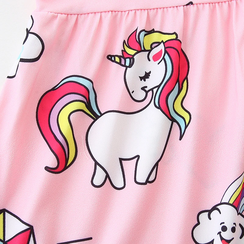 2025 Summer Kids Clothes Baby Girls Children's Clothing New Sleeves Cartoon Rainbow Unicorns Dresses 2-7 Years