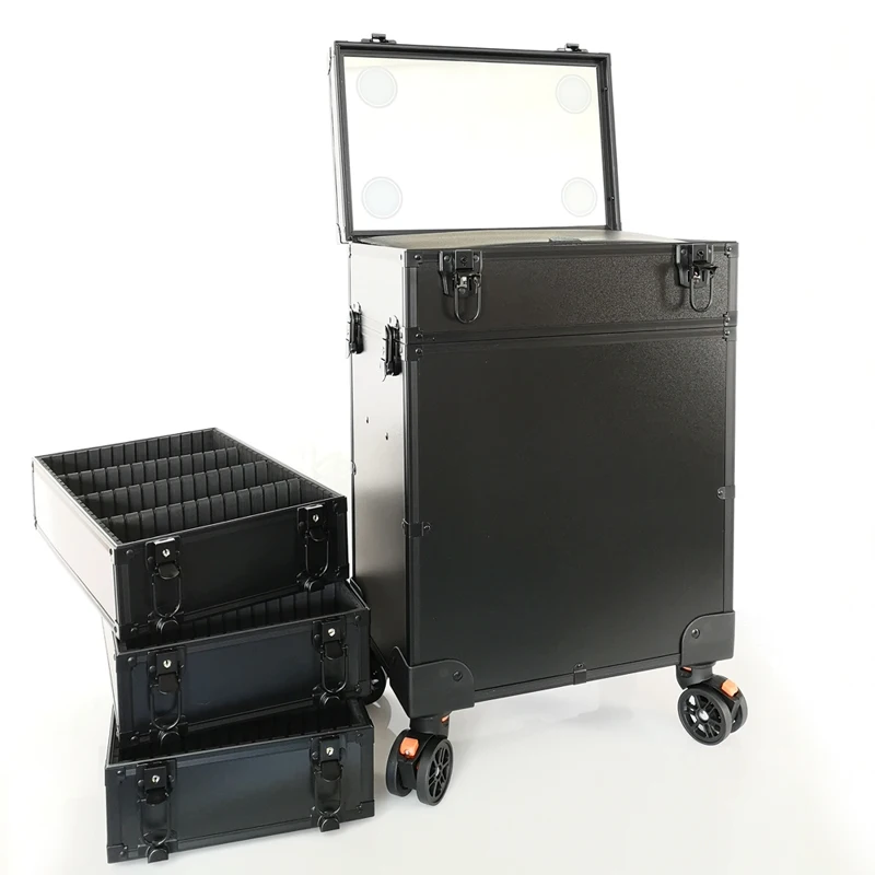 

Super Large Mirror with Lamp, Trolley, Cosmetic Case, Heel Dresser, Large Capacity, Multi-functional Nail Embroidery Toolbox