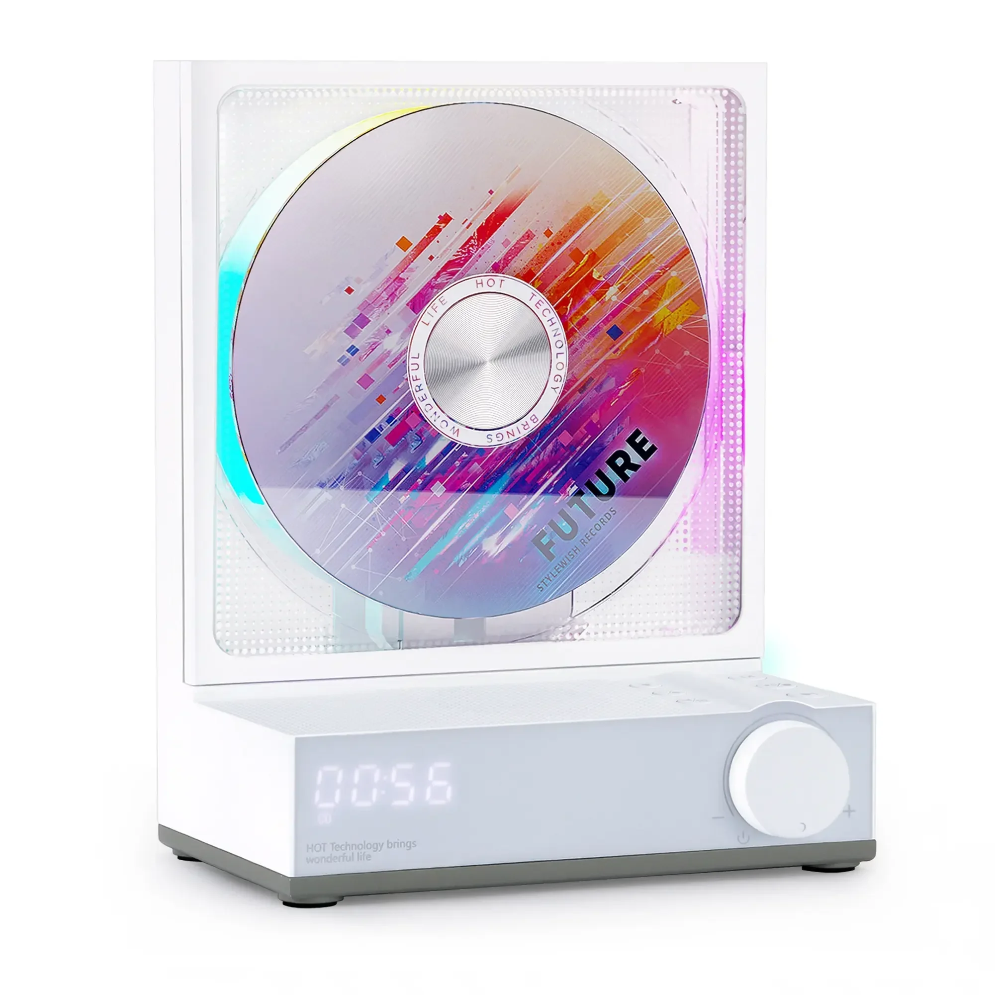 Fashion Gift CD Player Two-way Bluetooth RGB Dazzling Colour Light Effect Rechargeable Player Built-in Speaker TF Card Input