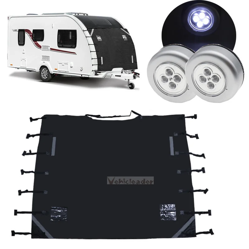 220*175cm 2 Led Lights Rv Front Towing Trailer Caravan Waterproof Cover