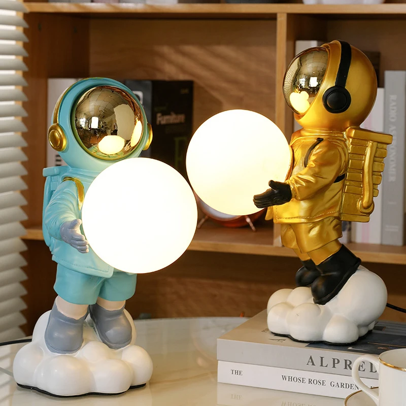 Lampe de Table en résine d'astronaute moderne, lampe de bureau, chambre à  coucher, nordique créative, décor de salon, espace homme LED, support,  luminaires - AliExpress