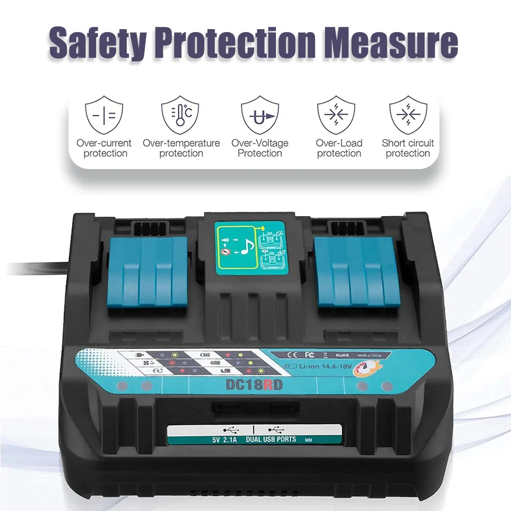 Dc18rd Li-Ion Acculader Voor Makita Snellaadstation 14.4V 18V Bl1830 Bl1430 Dc18ra Elektrische Stroom Dc18rct 3a Opladen