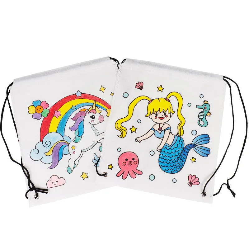 Kids Graffiti Backpack Drawing Toys Cartoon Animal Mermaid Dinosaur DIY Coloring Storage Bundle Pocket Boys Girls Painting Craft drawing toy educational drawing toy graffiti bags