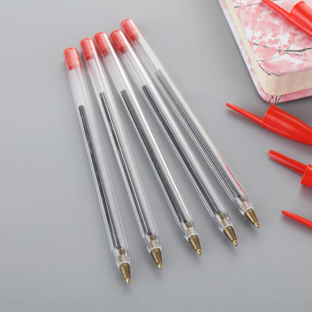 Ballpoint Pen Red Blue Black 1mm Portable Smooth Longlasting Stationery School Office Supplies 5Pcs