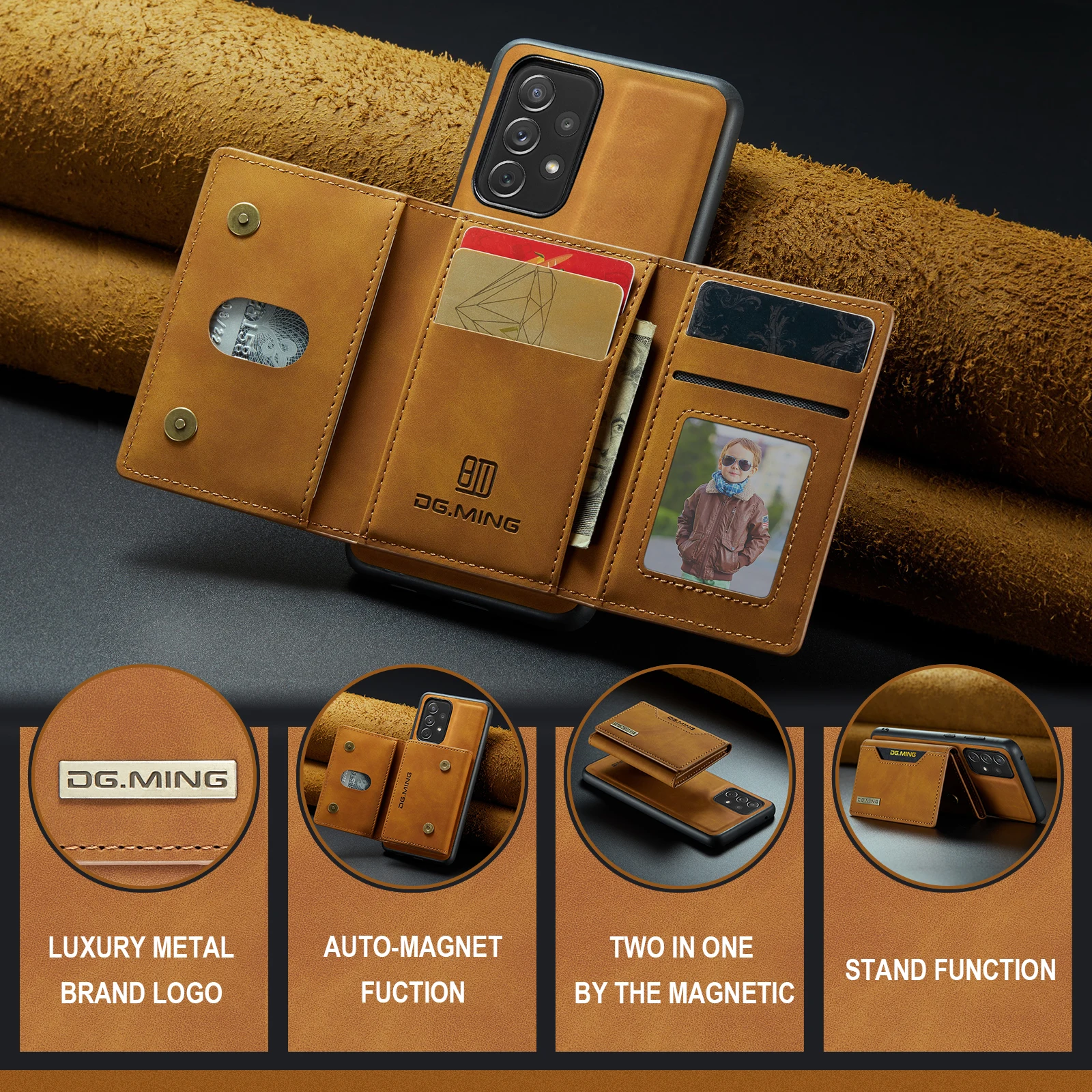 Magnetic Card Case For Samsung Galaxy A54 A34 A24 A14 A73 A53 A33 A23 A13 A72 A52 A42 A32 A22 A12 A71 A51 Shockproof Stand Cover