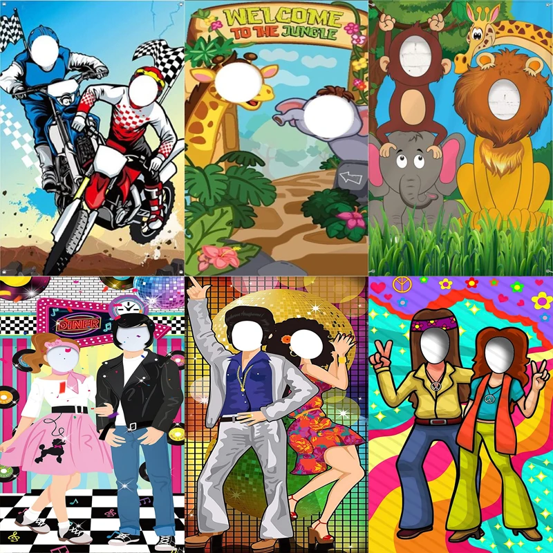 Hippy Farm-buraco no Rosto Fotografia Contexto Jogo de Festa Selfie Photo Props Decoração de Festa de Disco Banner de Fundo Cartaz