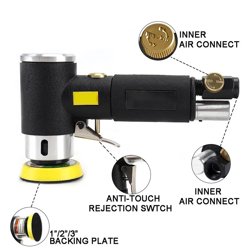 Orbit Mini Air Sander Pneumatic With 1/2/3 Inch Pad For Car Polishing High Speed Air Powered Polisher Tool Machine electric sander cordless sander pneumatic sander