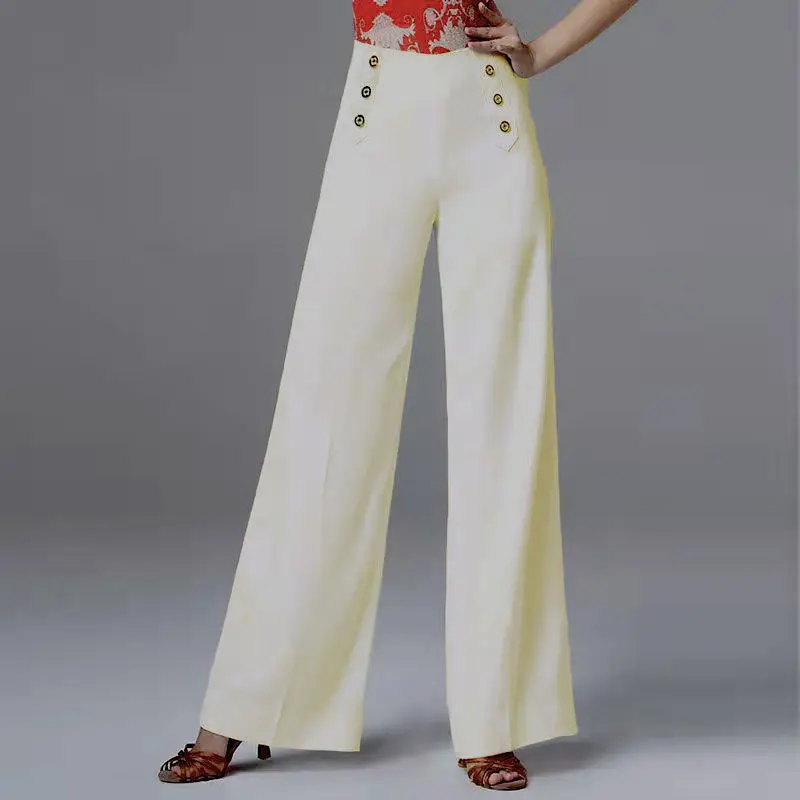 Spring and Autumn Women's Button Solid Dance Modern High Waist Latin National Standard Practice Fashion Casual Elegant Pants
