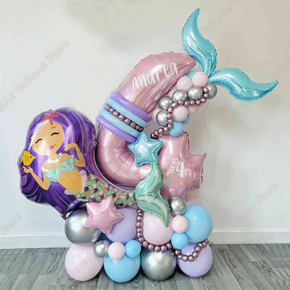 49 Pz/Set Palloncini Per Feste A Sirena 40 Pollici Rosa 0-9 Numero Helium Globos Little Mermaid Theme Girl Princess Birthday Party Decor