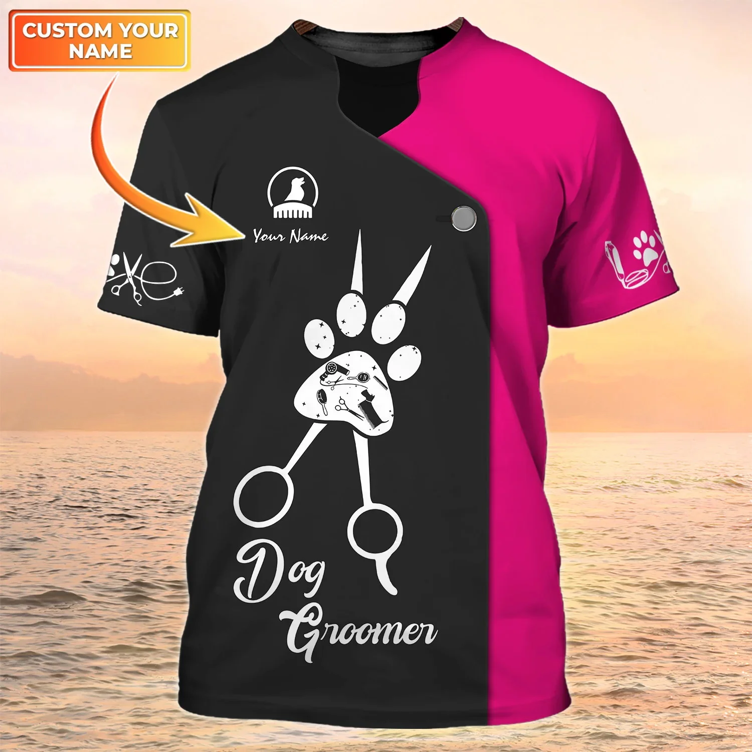 Neueste Sommer Mode männer T-shirt Hund Barber Pesonalized Name 3D Gedruckt t shirt Unisex Casual Tops Pet Groomer Uniform DW148 – Detail 35